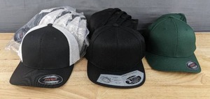 lot 270 image: 12 Brand New Yupoong Flexfit BlackWhite, Black and Green Hats OSFM A