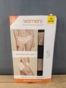 lot 225 image: New Warners 5 Underwear Pack No Pinching, No Problems Lase Waistband Hipster - Womens Size Medium 810 N