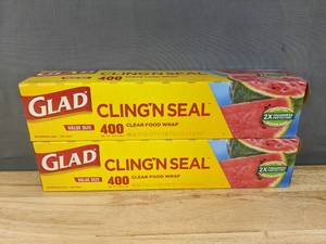 lot 76 image: Brand New 2 Pack Glad Cling N Seal Plastic Food Wrap, 400 sq ft Roll N