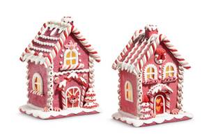 lot 51 image: Brand New Raz 9 Pink Gingerbread Houses Christmas Decoration N