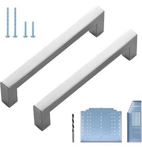 lot 228 image: Brand New Ravinte Square Kitchen Cabinet Pulls 5 Inch Handles 60 Pack with Drill Mounting Template Brushed Nickel $107.99 Retail N