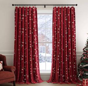 lot 230 image: Pack of 2 Brand New Fmfunctex Snowflake Red Velvet Christmas Blackout Curtains 84 $46.99 Retail N
