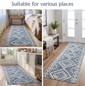 lot 69 image: Brand New Jinchan Boho Washable Runner Rug, 3x10 Heathered Blue Rug $64.99 Retail N