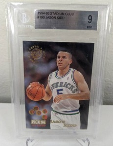 lot 10C image: 1994-95 Stadium Club Jason Kidd #190 Beckett Graded 9 NBA Basketball Dallas Mavericks C
