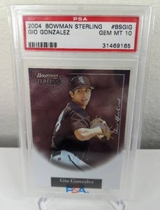 lot 115 image: 2004 Bowman Sterling Gio Gonzalez #BSGIG PSA Gem Mint 10 Graded Card C