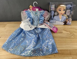 lot 48C image: Brand New Disney Princess Cinderella Costume Fits Size 4-6X and Disney Frozen Elsa 14-Piece Styling Head B