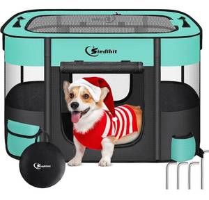 lot 72 image: Siedihit Portable DogCat Travel Playpen with Carrying Case and Tent Stakes Green Medium N