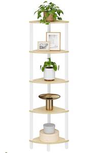 lot 244 image: Vimber Corner Shelf, 5-Tier Corner Bookshelf (White and Natural Wood Color) N