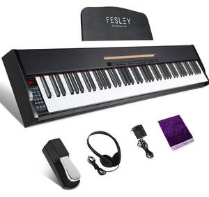 lot 66 image: Brand New Fesley Weighted Piano Keyboard 88 Keys Full Size Electric Keyboard Piano for Beginners $179.99 Retail B