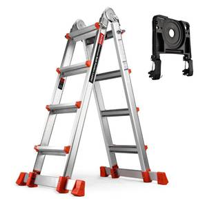 lot 9 image: New Soctone Ladder, A Frame 4 Step Extension Ladder, 14 Ft with Multi Position & Removable Tool Tray with Stabilizer Bar B