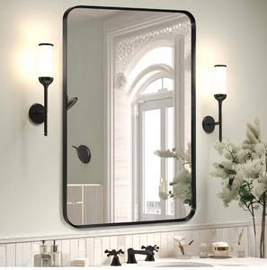 lot 64 image: Brand New  Minuover Wall Mount Mirror Black Metal Framed Rectangular (20 x 30, Black) $49.99 Retail B