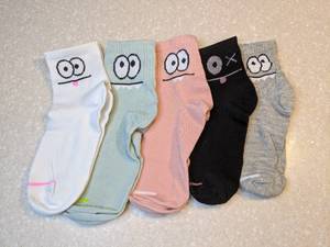 lot 415 image: Five New Pair Anklets Silly Faces Pink Gray Green White Black P