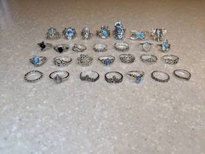lot 420 image: New Alloy Boho Ring Set 28 Total Silvery Sizes Unknown P