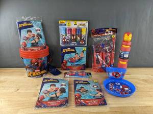 lot 26C image: Brand New Marvel Spider-Man Water Toys Swim Tubes, Goggles, Sand Buckets, Jumbo Chalk and More D