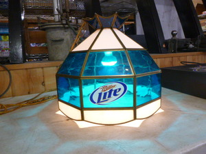 lot 4 image: Miller Lite Stain Glass Hanging Light