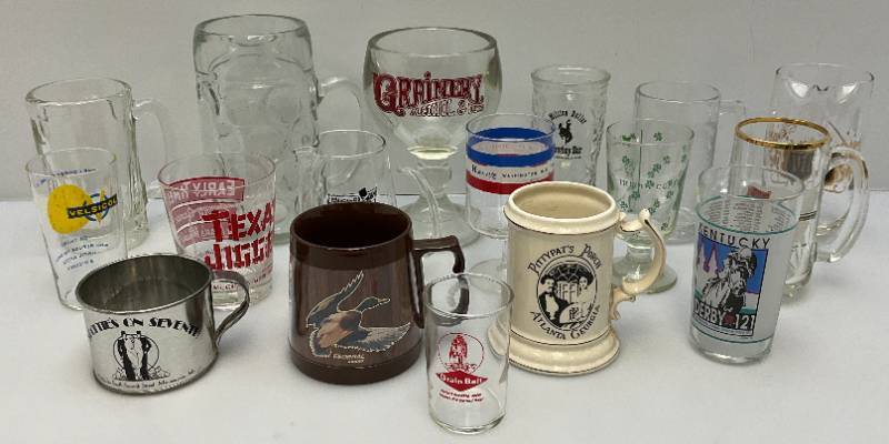 lot 123 image: Misc. Vintage Bar & Restaurant Advertising Glasses & More