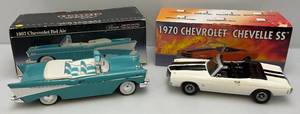 lot 36 image: TwoJim Beam Collectible Car Decanters Including 1957 Chevy Belair &  1970 Chevelle SS In  Original Boxes (EMPTY)