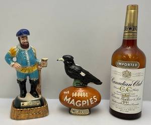lot 81 image: Vintage 18 12 Tall Canadian Club Glass Bottle & Vintage Beam Decanters (EMPTY)