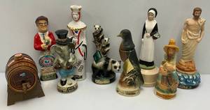 lot 152 image: Misc. BEAM Collectible Figural  Decanters (EMPTY) & More