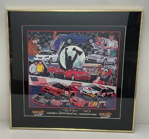 lot 195 image: Signed Sam Bass NASCAR Print Framed 26 14 x 27 14