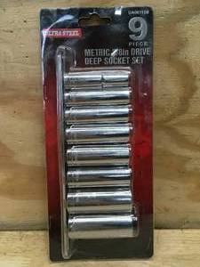 lot 87 image: Ultra Steel 9 Piece Metric 38 Drive Deep Socket Set Model # UA06115B