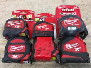 lot 99 image: Lot of 6 - Non-Working Milwaukee Tape Measures