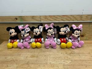lot 64 image: Lot of Mickey and Minnie Mouse Stuffed Animals (3 of each)