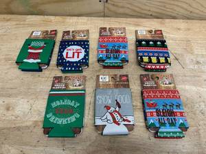 lot 145 image: UNCLE BOBS Lot of 7 Packs of- Neoprene Drink SleevesCan Koozies (2 per pack) (Holiday themed)