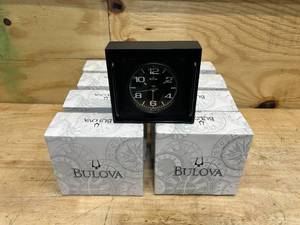lot 102 image: BULOVA Lot of 8- BLACK ALARM CLOCKS WITH ALUMINIUM GRID PANELS B6845