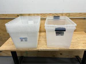 lot 190 image: STERLITE Lot of 7- 56 QT. and 2- 64 QT Plastic Bins (no covers)