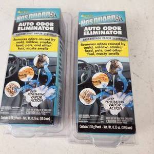 lot 23 image: Lot Of Two New Nosguard Auto Odor Eliminator Removes Odors Caused By Mold Mildew Smoke Food Pets And More
