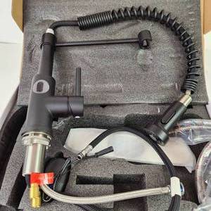 lot 33 image: Matte Black Single Handle Pull Down Sprayer Kitchen Faucet Open Box Touchless
