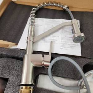 lot 35 image: Brushed Nickle Single Handle Pull Down Sprayer Kitchen Faucet