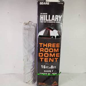 lot 54 image: Sears Sir Edmund Hillary Three Room Dome Tent 16Ft x 8Ft Sleeps Seven Great Condition
