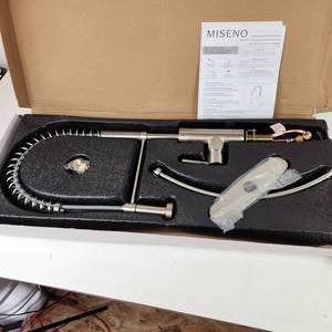 lot 65 image: Brushed Nickle Single-Handle Pull Down Sprayer Kitchen Faucet Open Box Excellent Condition