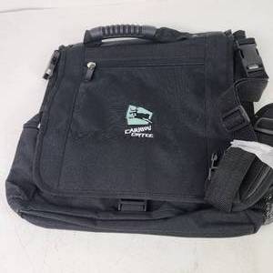 lot 73 image: Caribou Coffee Black Book Back With Strap Bottle Sleeve Pockets PencilPen Slots New