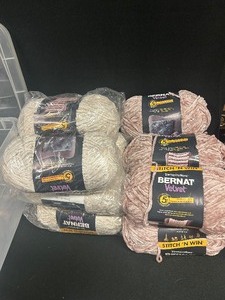 Large Lot of Light Pink and Cream Bernat Velvet Yarn
