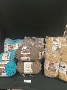 Large Lot of Blue, Tan & Brown Bernat Blanket Yarn