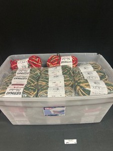 Large Tote of Mix Green & Mix Red Bernat Blanket Yarn