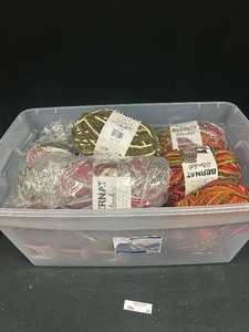 Tote of Bernat Blanket Yarn (Green Mix, Brown, & Mix Colored)
