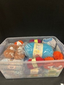 Tote of Assorted Yarn (Bernat Baby Blanket, Comfy Fleece, Red Heart, Macro Fleece)