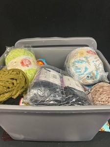 Grey Tote with Assortment of Bernat Yarn