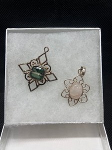 Vintage Green Stone & Rose Quarts Pendants