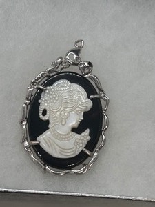 Large Black Onyx and Pearl Cameo Pendant