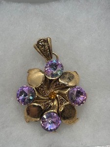 Large Vintage Gold and Purple Necklace Pendant