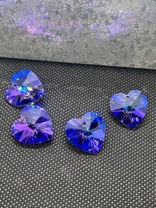 4 Swarovski Heart Crystal Heliotrope
