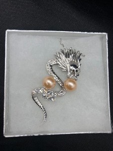 Large Silver Plated Rhinestone with Pearls Dragon Pendant