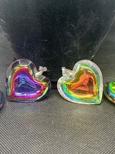 4 Large Glass Heart Rainow Iridescent Pendants