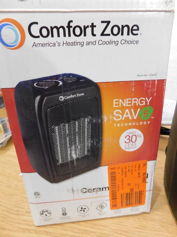lot 80 image: Comfort Zone Energy Save 1500-Watt Electric Ceramic Space Heater with Thermostat and Fan