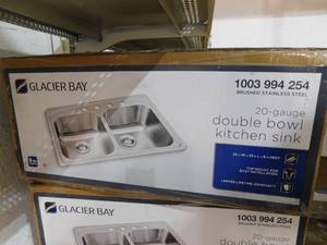 lot 34 image: Glacier Bay 33 in. Drop-In 5050 Double Bowl 20 Gauge Stainless Steel Kitchen Sink with Accessories